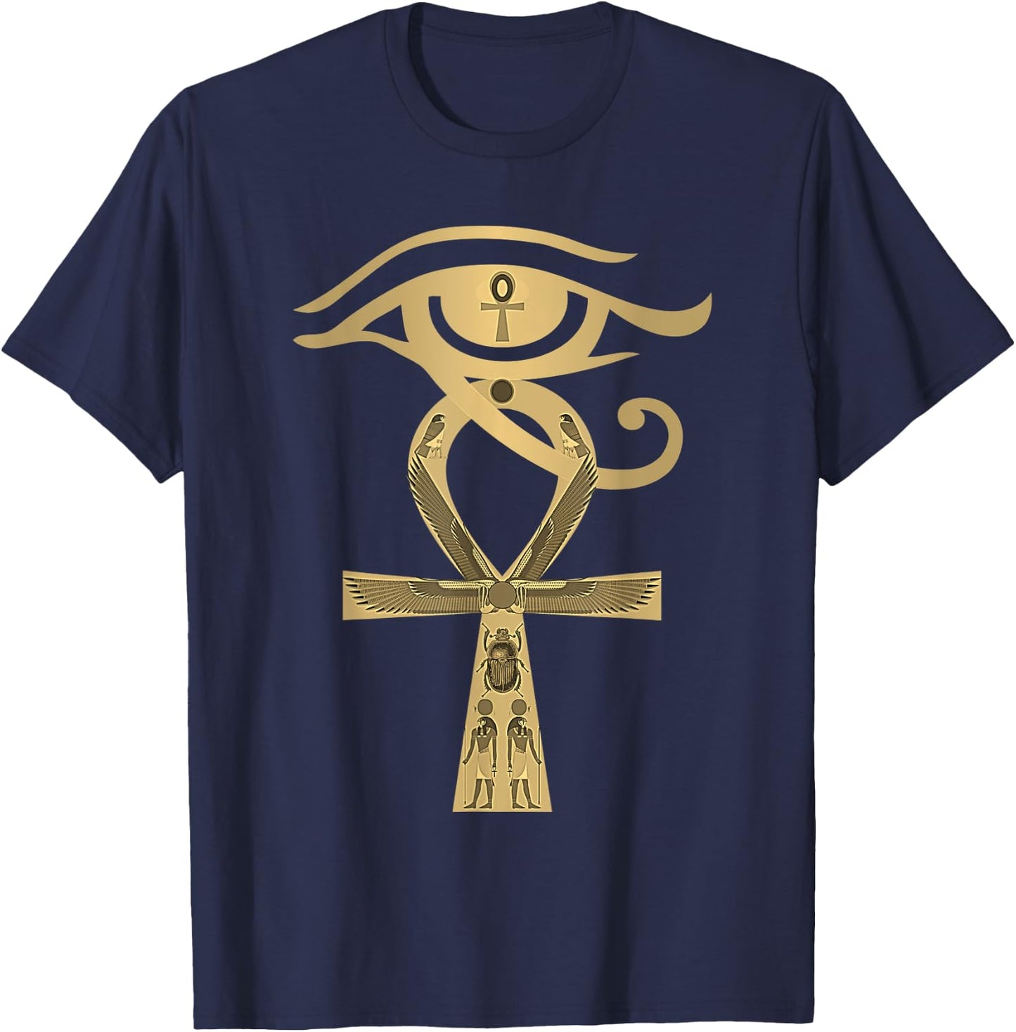 Ancient Egypt Egyptian God Horus Kemetic Heru ANKH T-Shirt - T-Shirt | Navy