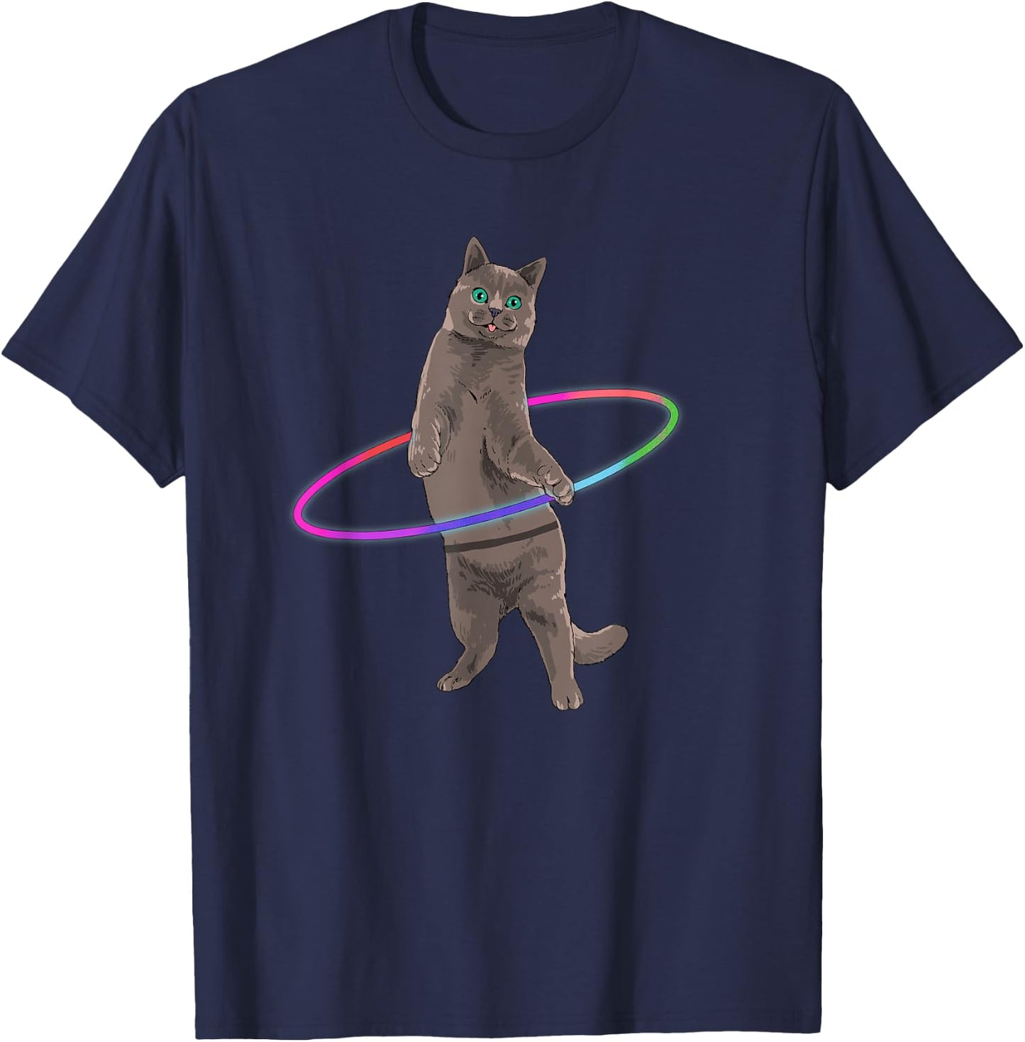 Weird Cat Shirt Kitten Dancing Hula Hoop Dance Cat Lover T-Shirt - T-Shirt | Navy
