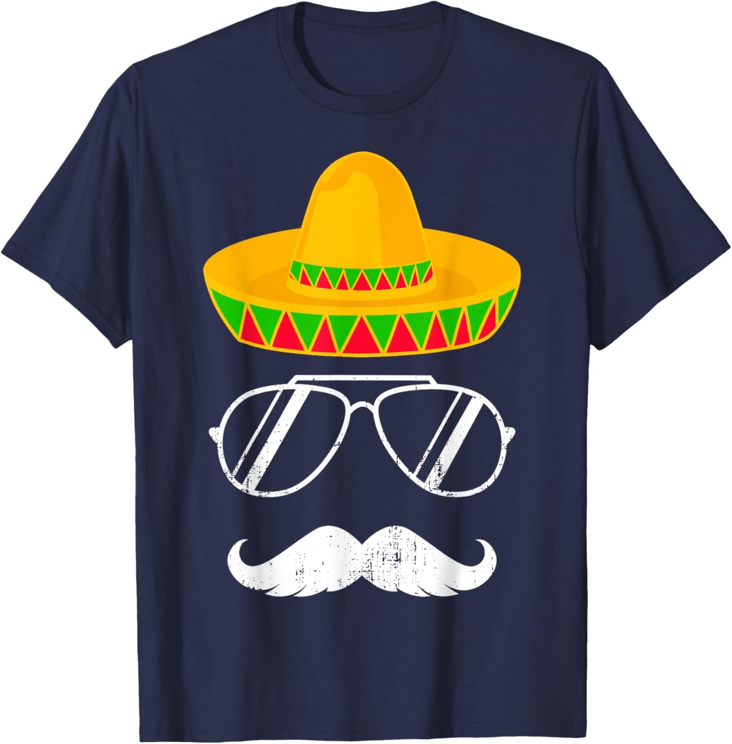 Funny mexican sombrero mustache face for Cinco de Mayo T-Shirt - T-Shirt | Navy