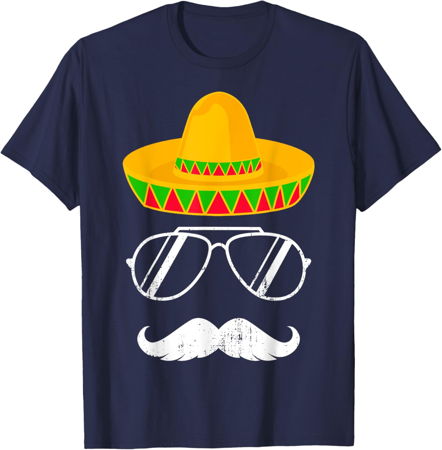 Funny mexican sombrero mustache face for Cinco de Mayo T-Shirt - T-Shirt | Navy
