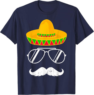Funny mexican sombrero mustache face for Cinco de Mayo T-Shirt - T-Shirt | Navy