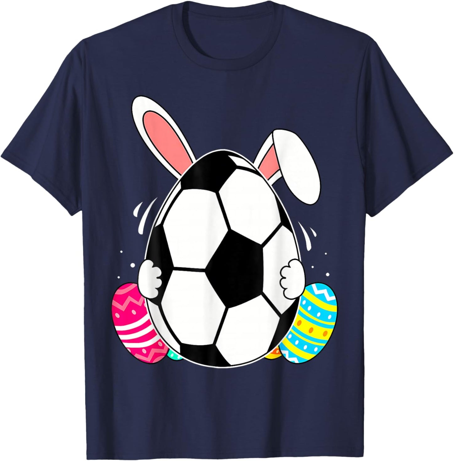 Funny Soccer Ball With Bunny Ears Easter Day Men Boys Kids T-Shirt - T-Shirt | Navy