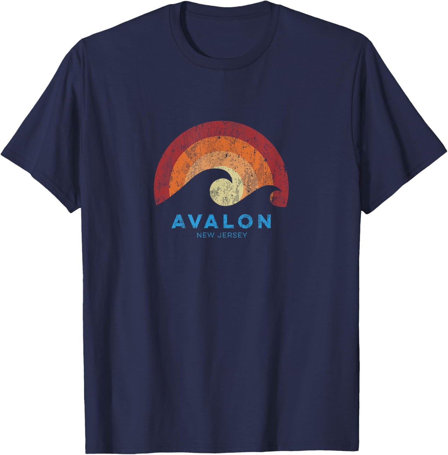 Avalon New Jersey NJ Retro Surf Beach Vibe T-Shirt - T-Shirt | Navy
