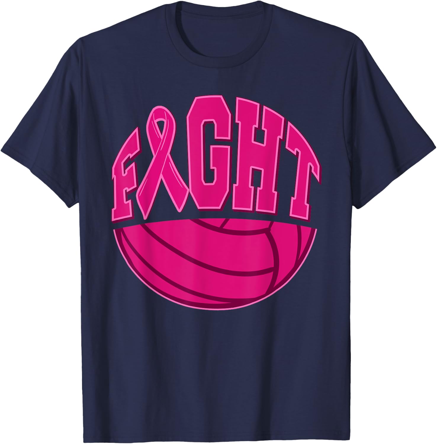 Fight Breast Cancer Volleyball Mammogram Sport Pink Ribbon T-Shirt - T-Shirt | Navy