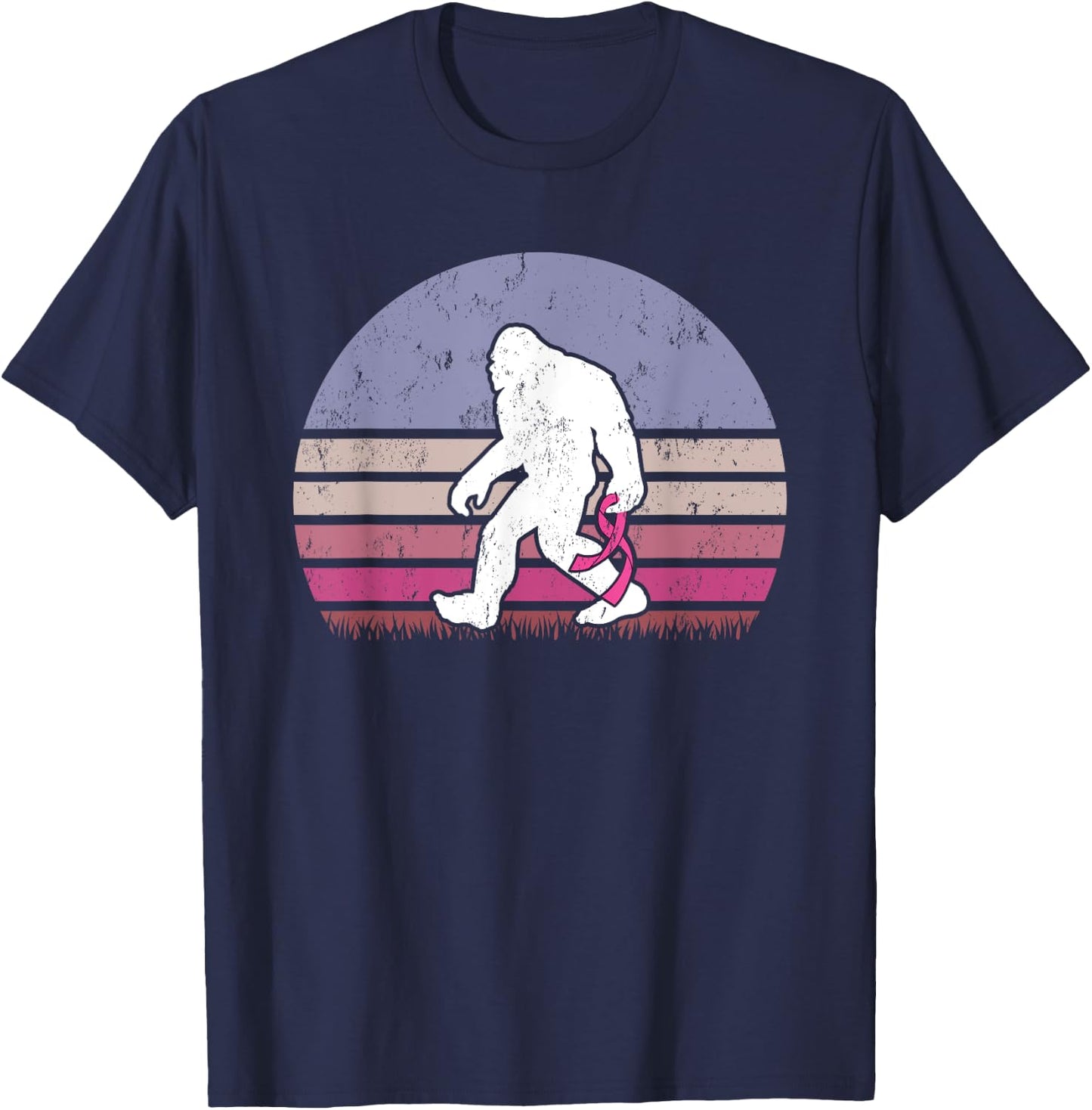 Vintage Bigfoot Breast Cancer Awareness T-Shirt - T-Shirt | Navy