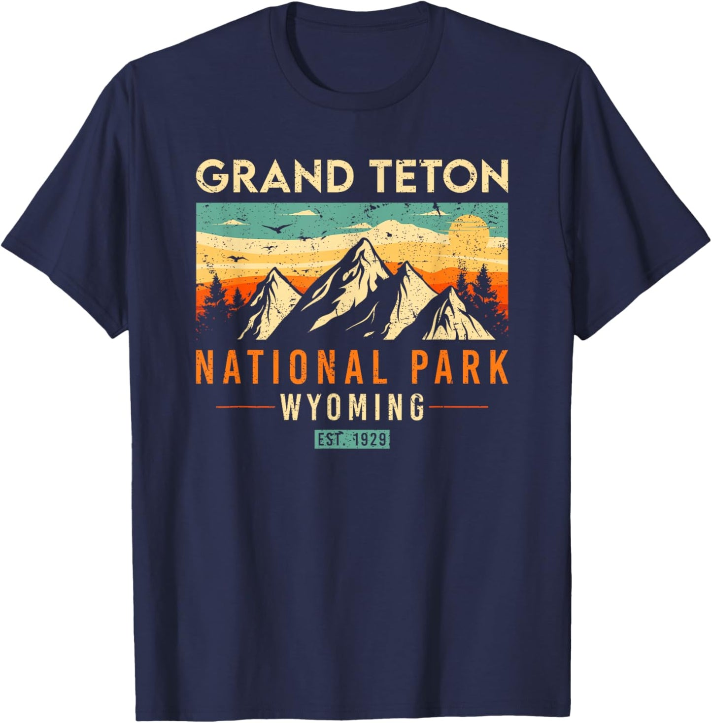 Grand Teton Est 1929 Wyoming Vintage Retro National Park T-Shirt - T-Shirt | Navy