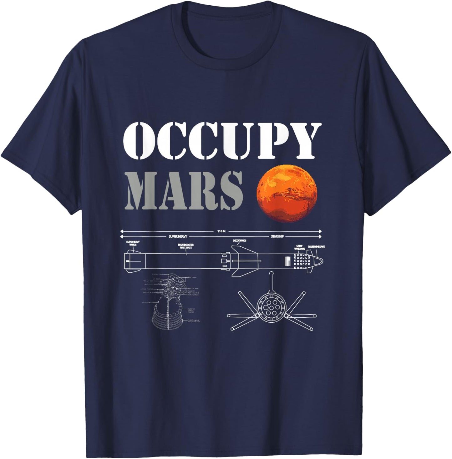 Occupy Mars Starship Rocket T-Shirt - T-Shirt | Navy