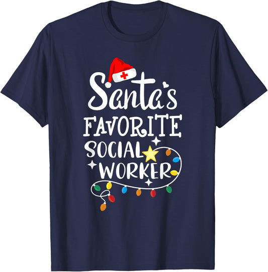 Santa's Favorite social worker Christmas Medical social work T-Shirt - T-Shirt | Navy