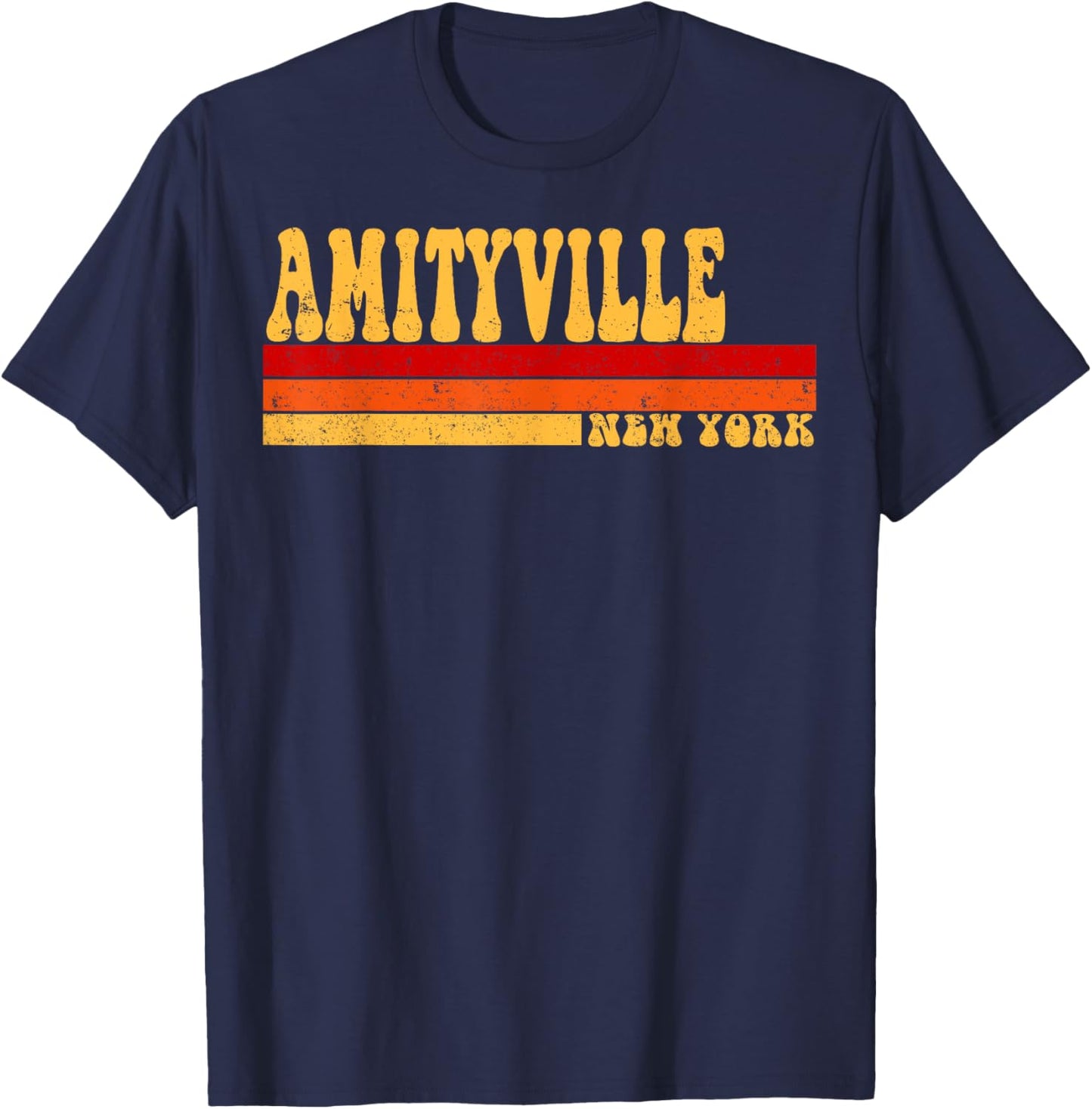 AMITYVILLE New York City Vintage Roots Retro Design 70s 80s T-Shirt - T-Shirt | Navy