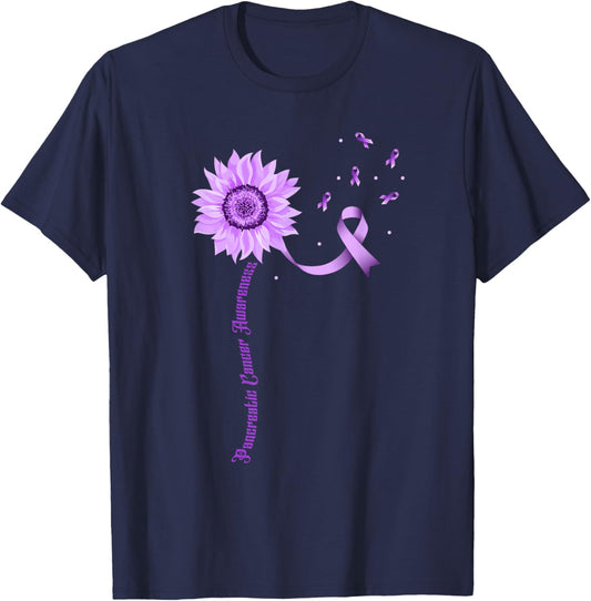 Purple Ribbon Pancreatic Cancer Awareness T-Shirt - T-Shirt | Navy