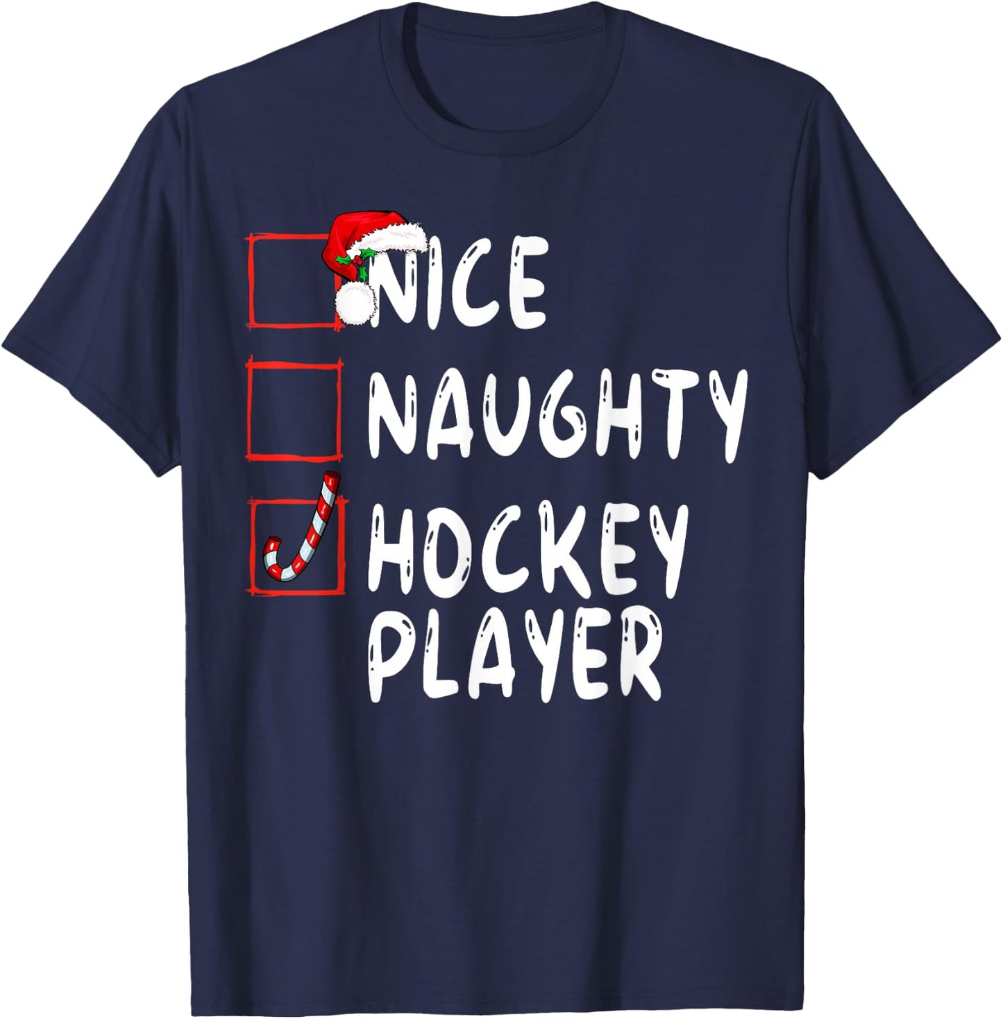 Nice Naughty Hockey Player Christmas Santa Claus T-Shirt - T-Shirt | Navy