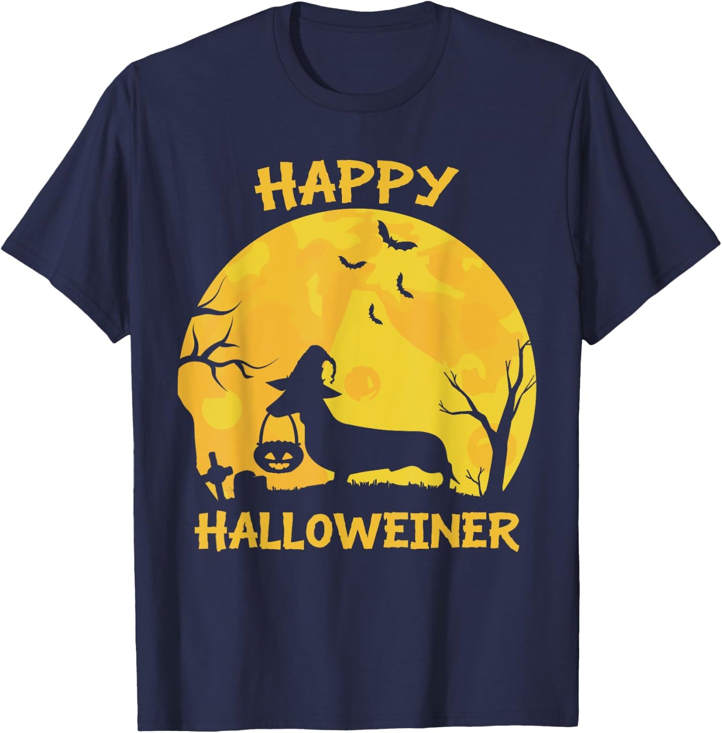 Happy Halloweiner Dachshund Wiener Funny Dog Lover Halloween Women Girls Kids T-Shirt - T-Shirt | Navy