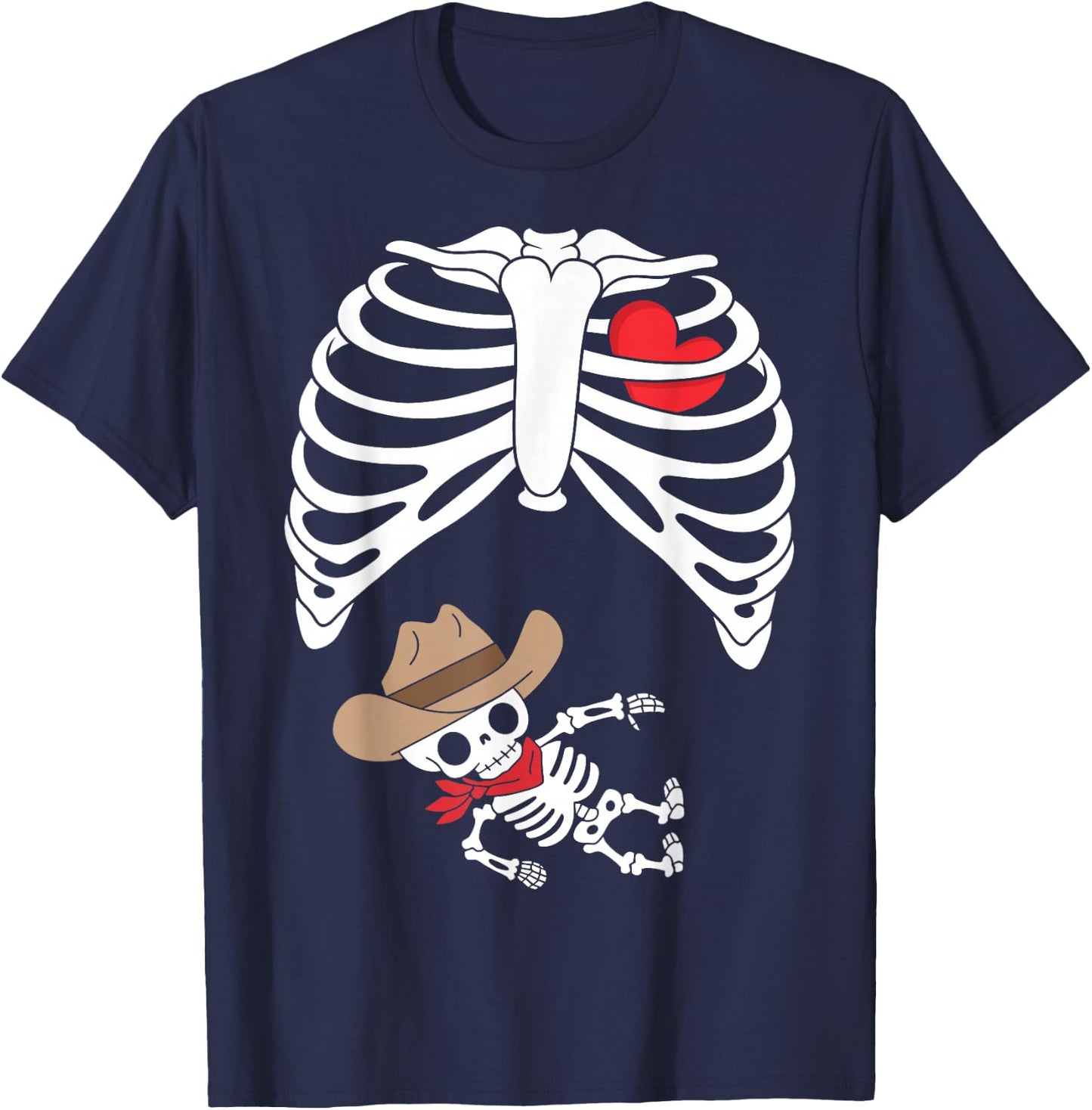 Baby Pregnancy Halloween Skeleton Xray Cowboy Boy Pregnant T-Shirt - T-Shirt | Navy