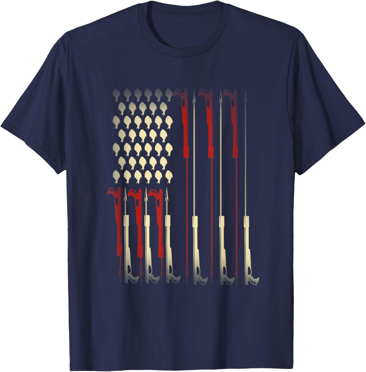 Patriotic Fishermen Gift USA Flag Water Diving Spearfishing T-Shirt - T-Shirt | Navy
