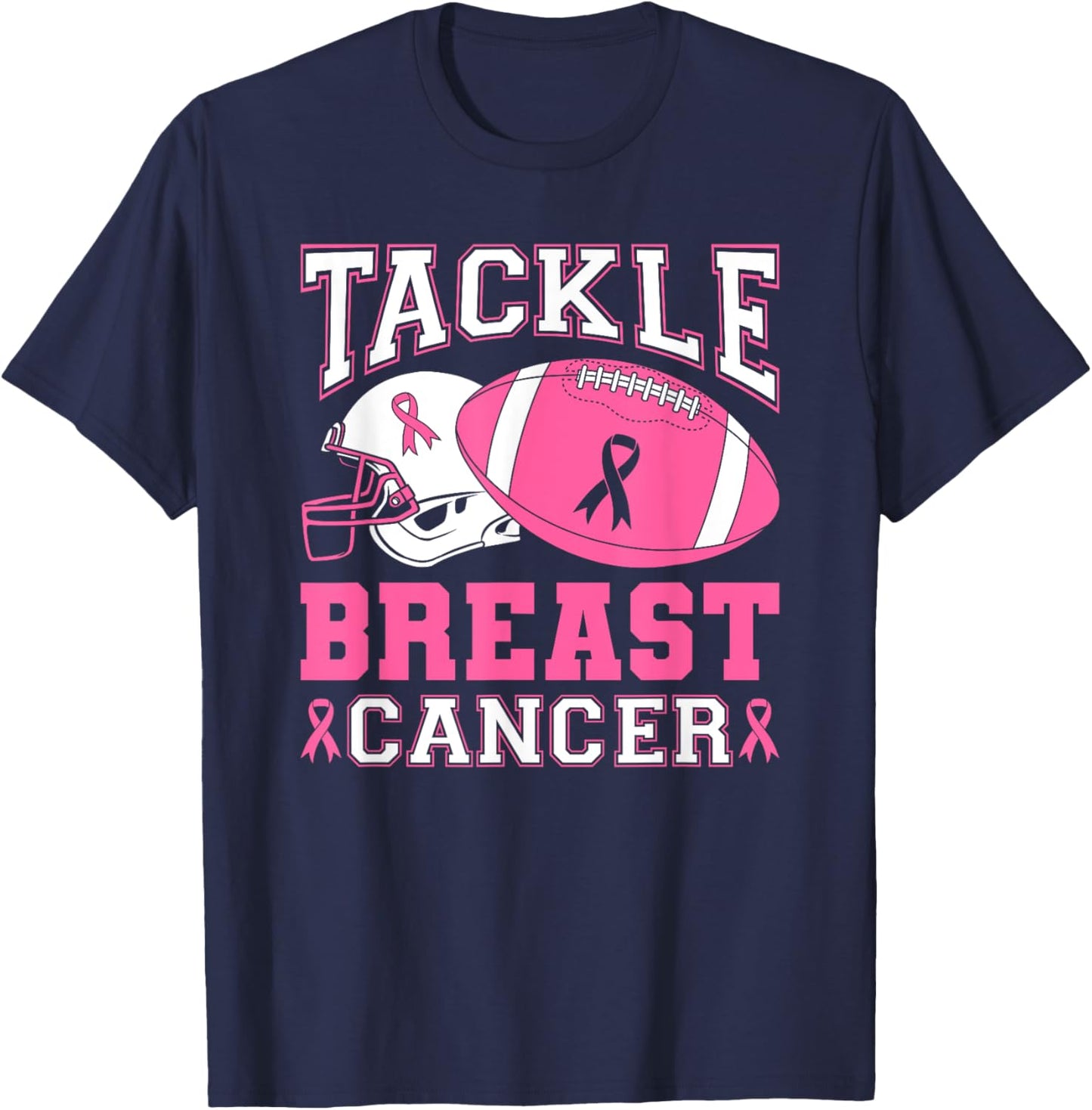 Tackle Breast Cancer Pink Ribbon Football T-Shirt - T-Shirt | Navy