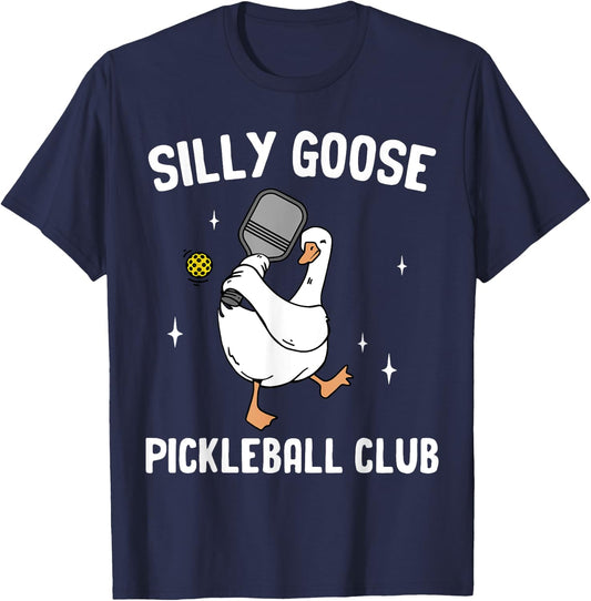 Silly Goose Pickleball Club Pickleball Player Goose Animal T-Shirt - T-Shirt | Navy