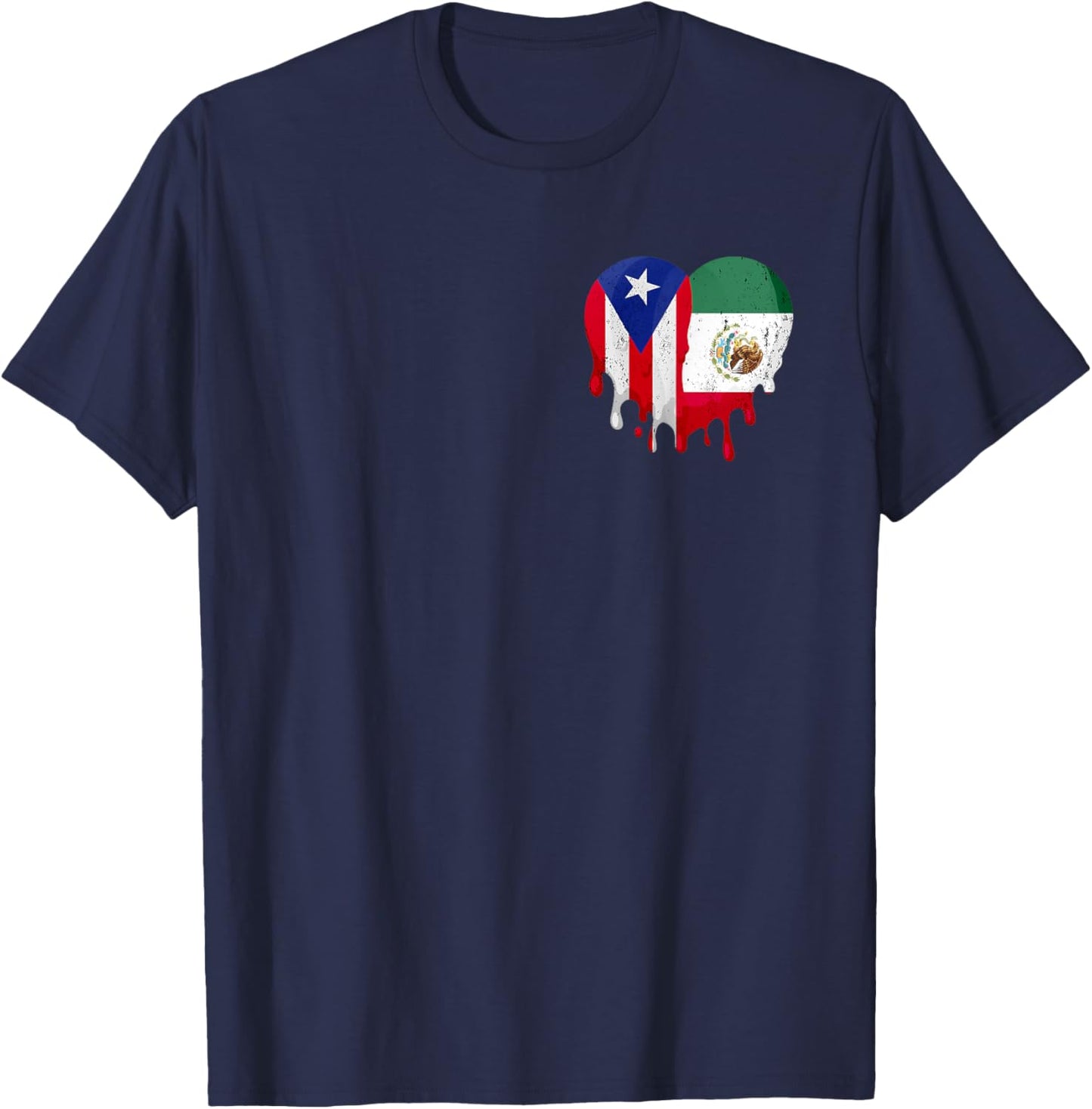 Mexico Flag Grown Heart Mexican Puerto Rico Flag T-Shirt - T-Shirt | Navy