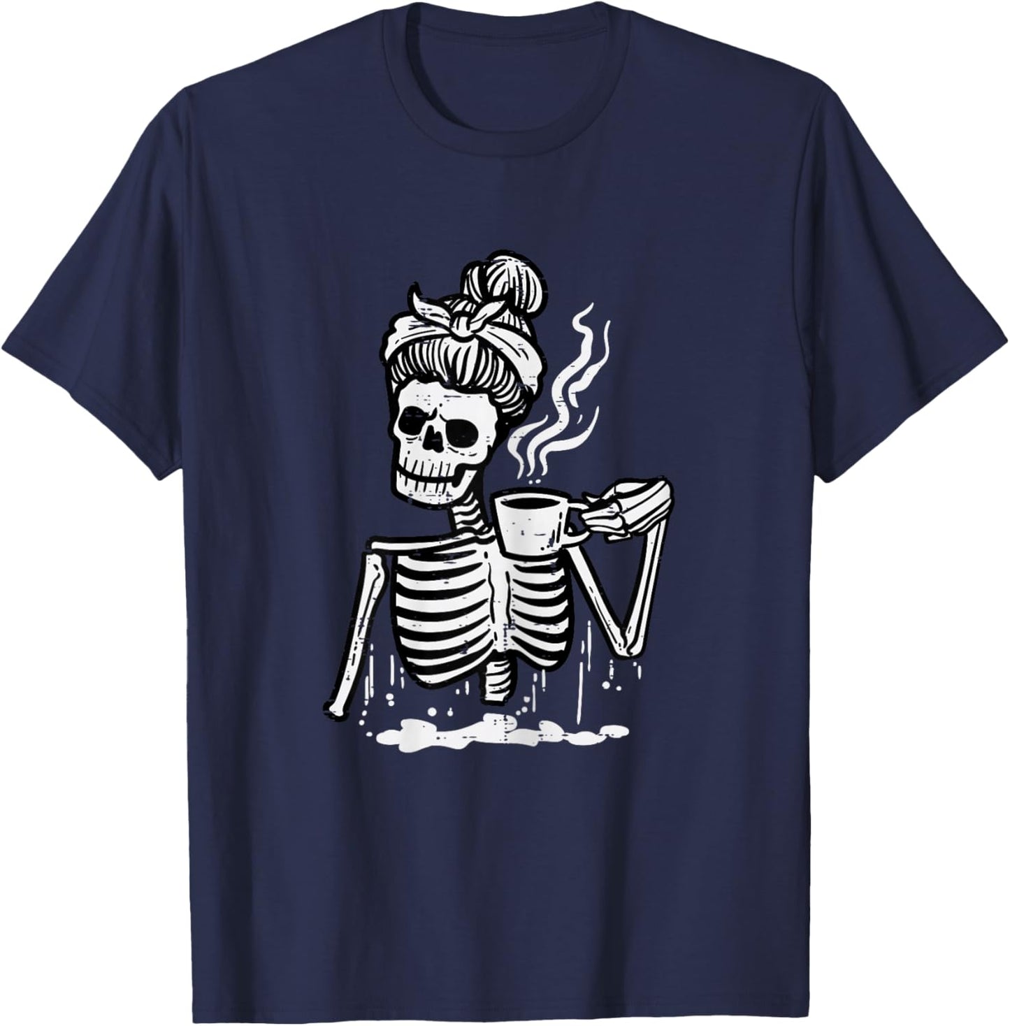 Halloween Skeleton Messy Bun Coffee Funny Costume Mom Women T-Shirt - T-Shirt | Navy