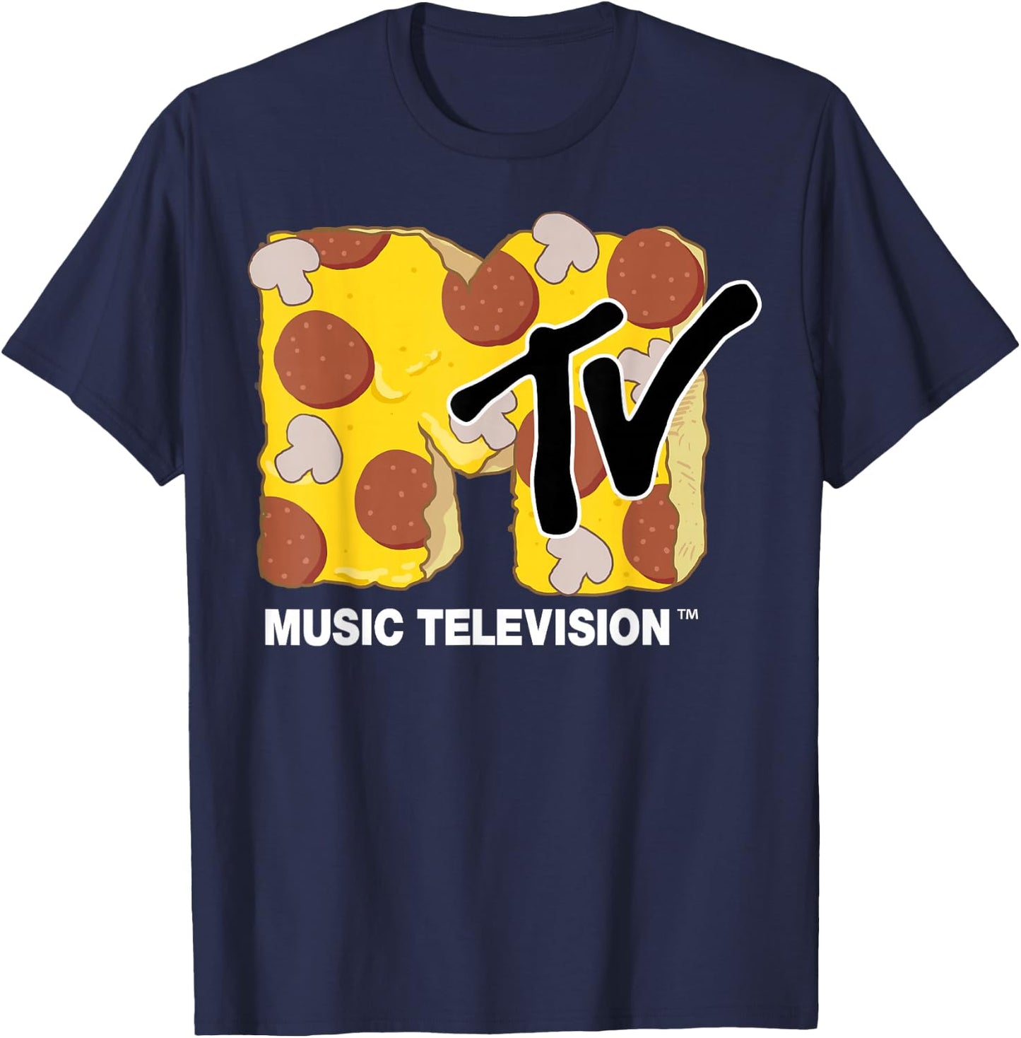MTV Mushroom and Pepperoni Pizza MTV Logo Graphic T-Shirt - T-Shirt | Navy