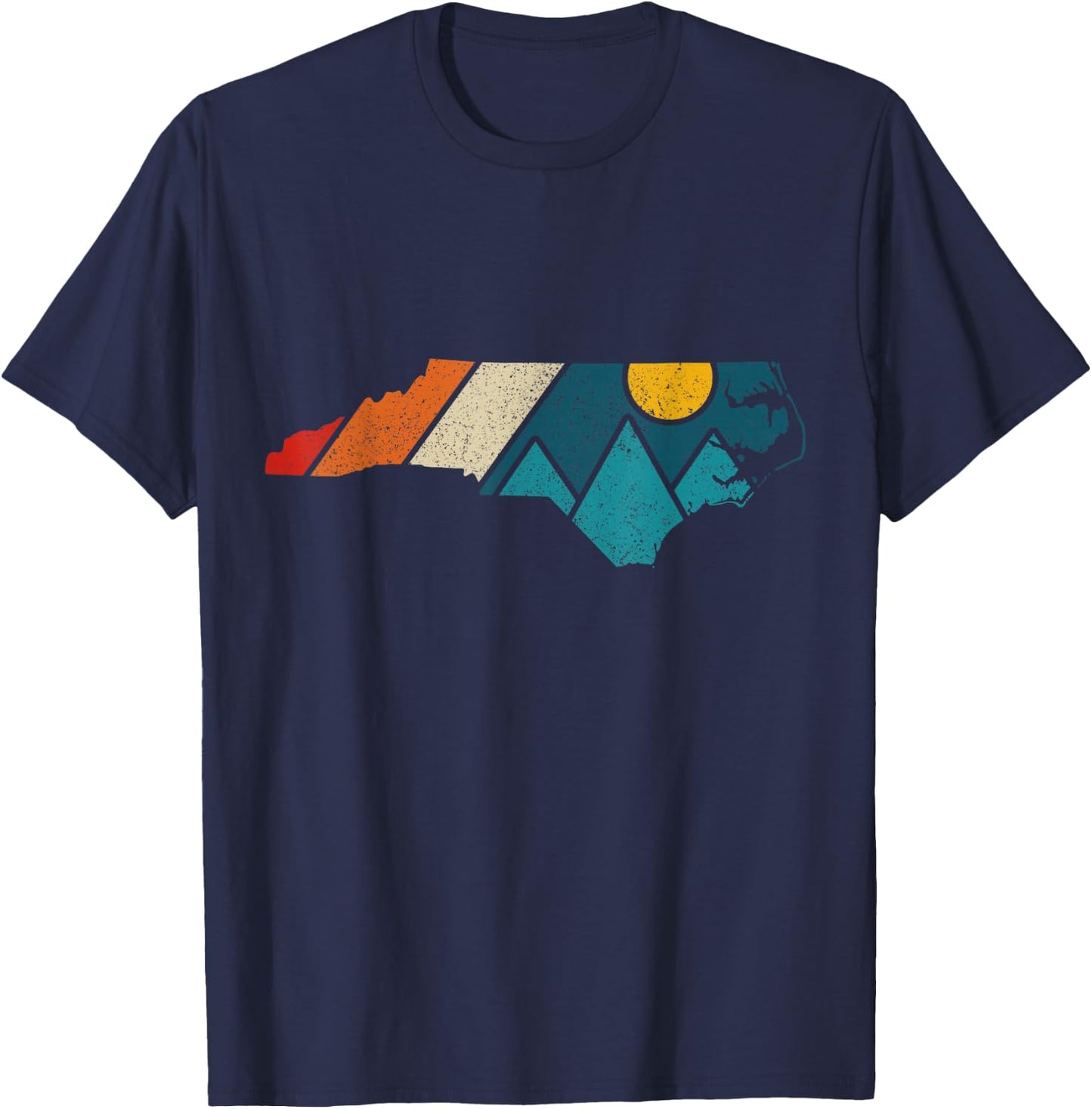 North Carolina Vintage State Map Mountains Hiking Pride Gift T-Shirt - T-Shirt | Navy
