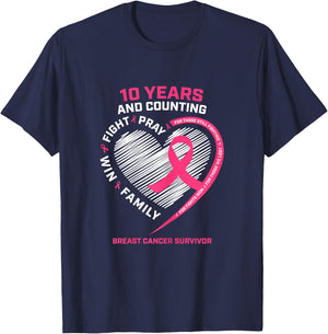 10 Years Cancer Free Gifts 10 Year Breast Cancer Survivor T-Shirt - T-Shirt | Navy