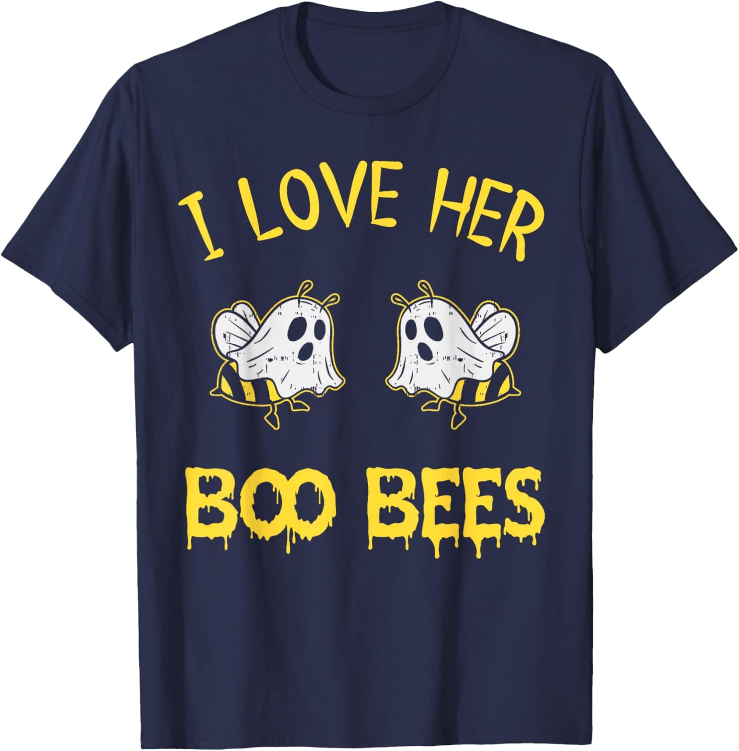 I Love Her Boo Bees Couples Halloween Adult Costume His Men T-Shirt - T-Shirt | Navy