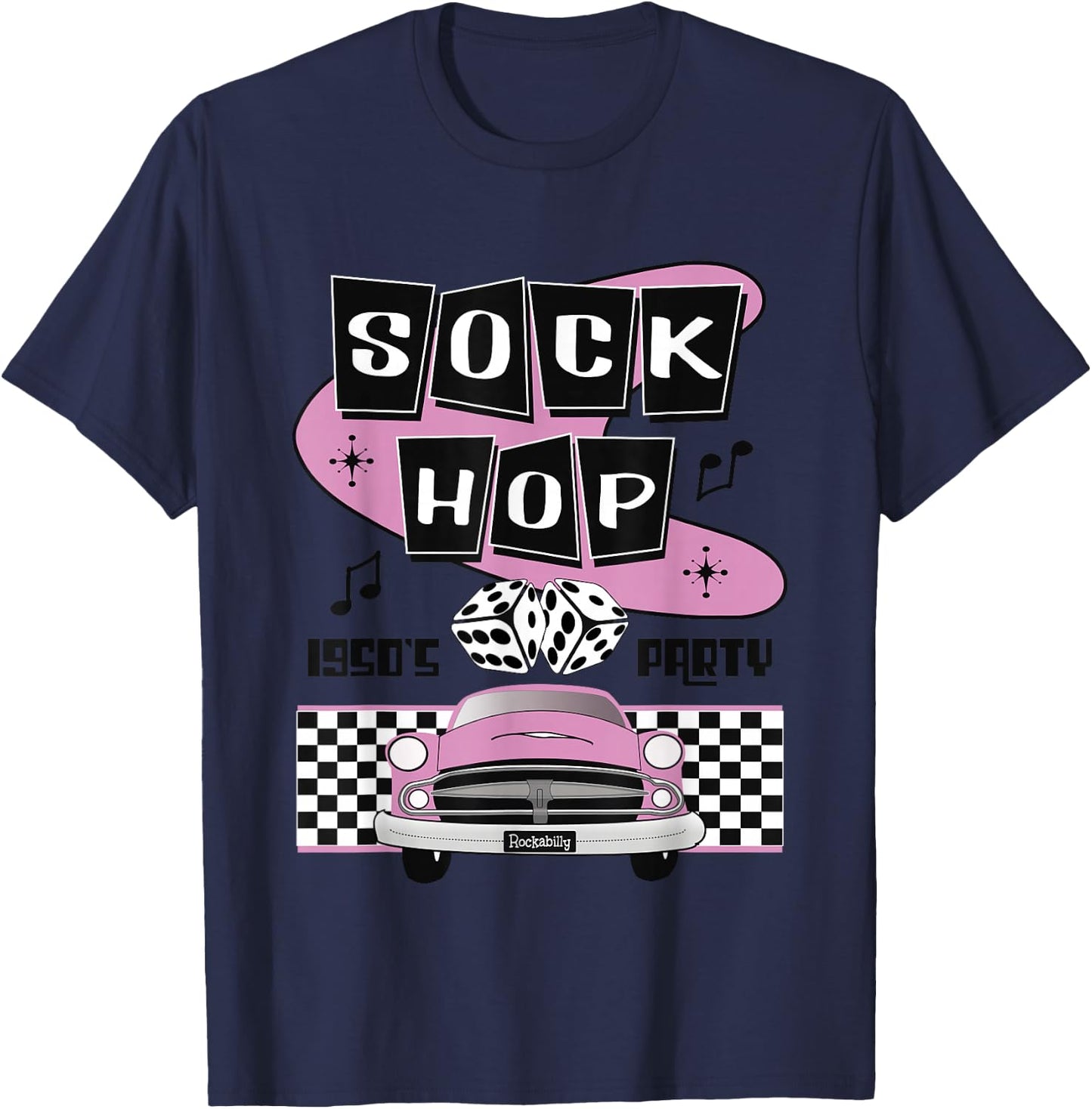 1950s Sock Hop Dance Party Retro 50s Costume Rockabilly Pink T-Shirt - T-Shirt | Navy