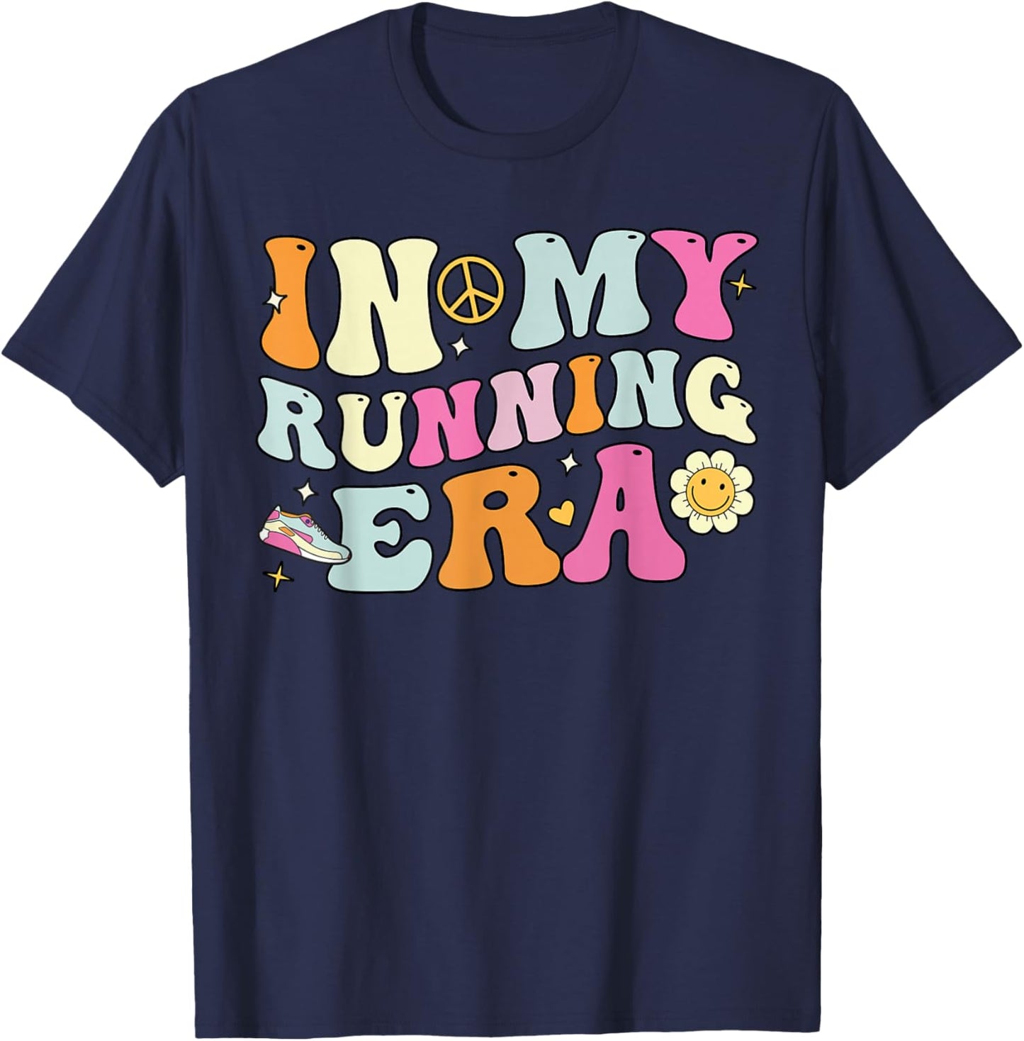In My Running Era, Cute Groovy Runners T-Shirt - T-Shirt | Navy