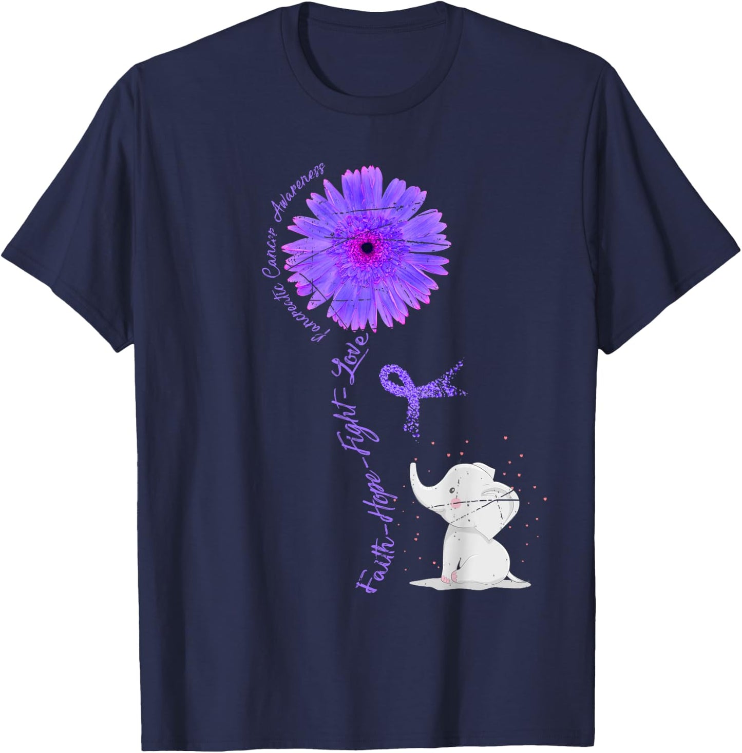 Cancer Fight Support Purple Ribbon Gift Pancreatic Cancer T-Shirt - T-Shirt | Navy