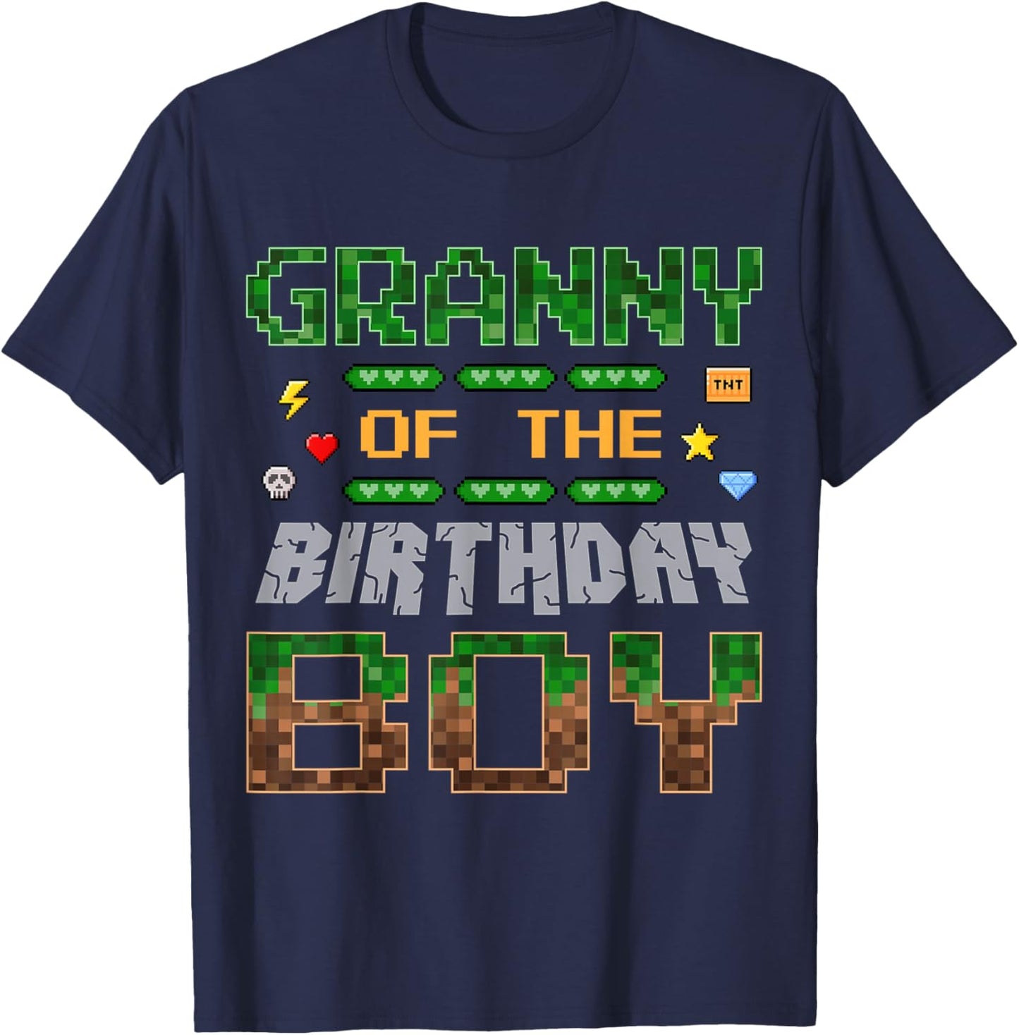 Granny of the Birthday Boy Pixel Gamer Family Love T-Shirt - T-Shirt | Navy