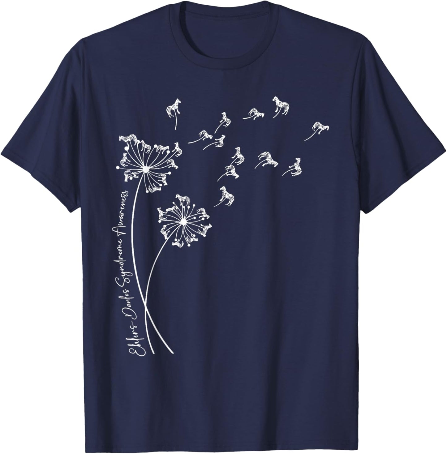 Ehlers Danlos Syndrome Zebra Dandelion EDS Awareness Support T-Shirt - T-Shirt | Navy