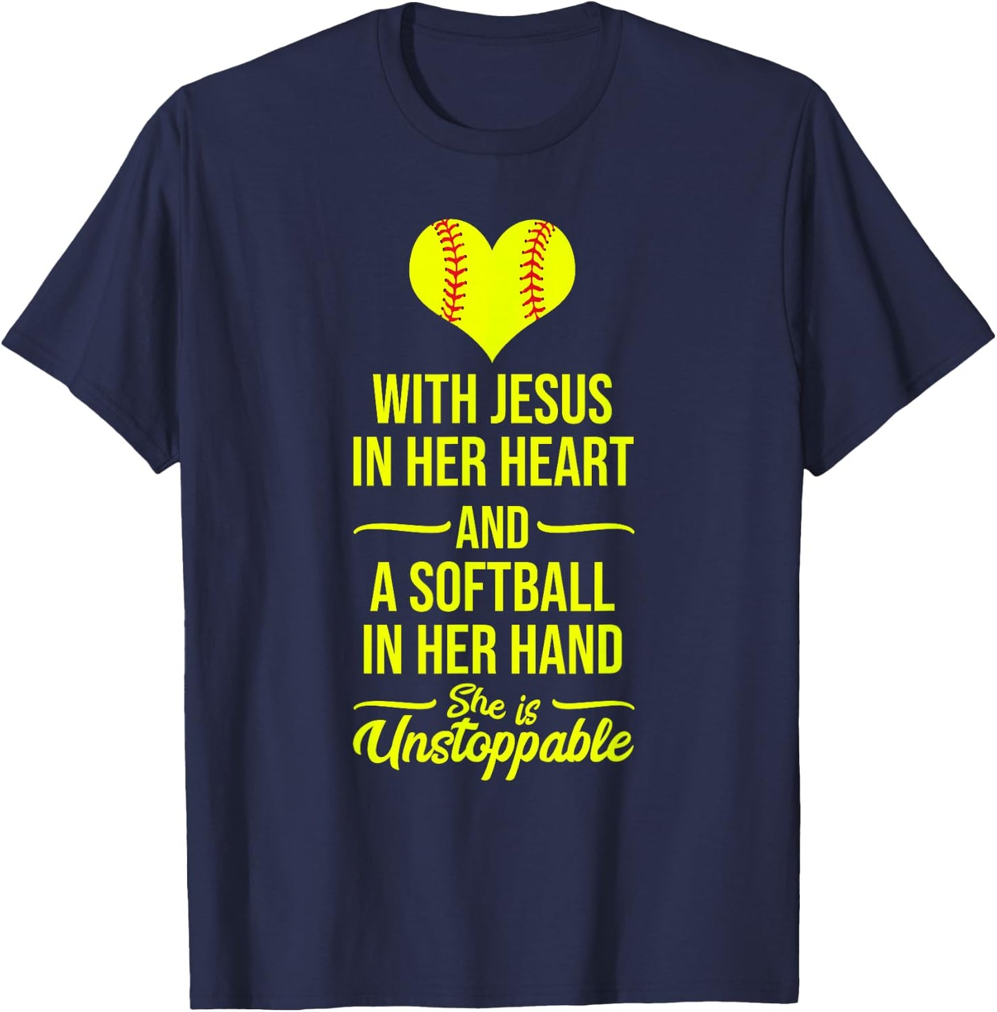 Softball with Jesus in Her Heart Softball Pitcher T-Shirt - T-Shirt | Navy