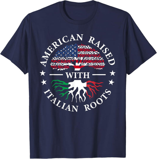 American Raised with Italian Roots Tree USA Italy Flag T-Shirt - T-Shirt | Navy