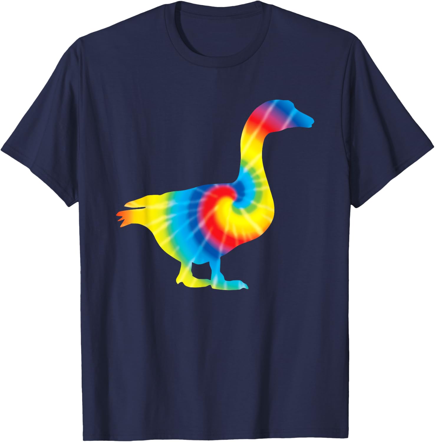 Tie Dye Goose Rainbow Print Waterfowl Hippie Peace Gift T-Shirt - T-Shirt | Navy