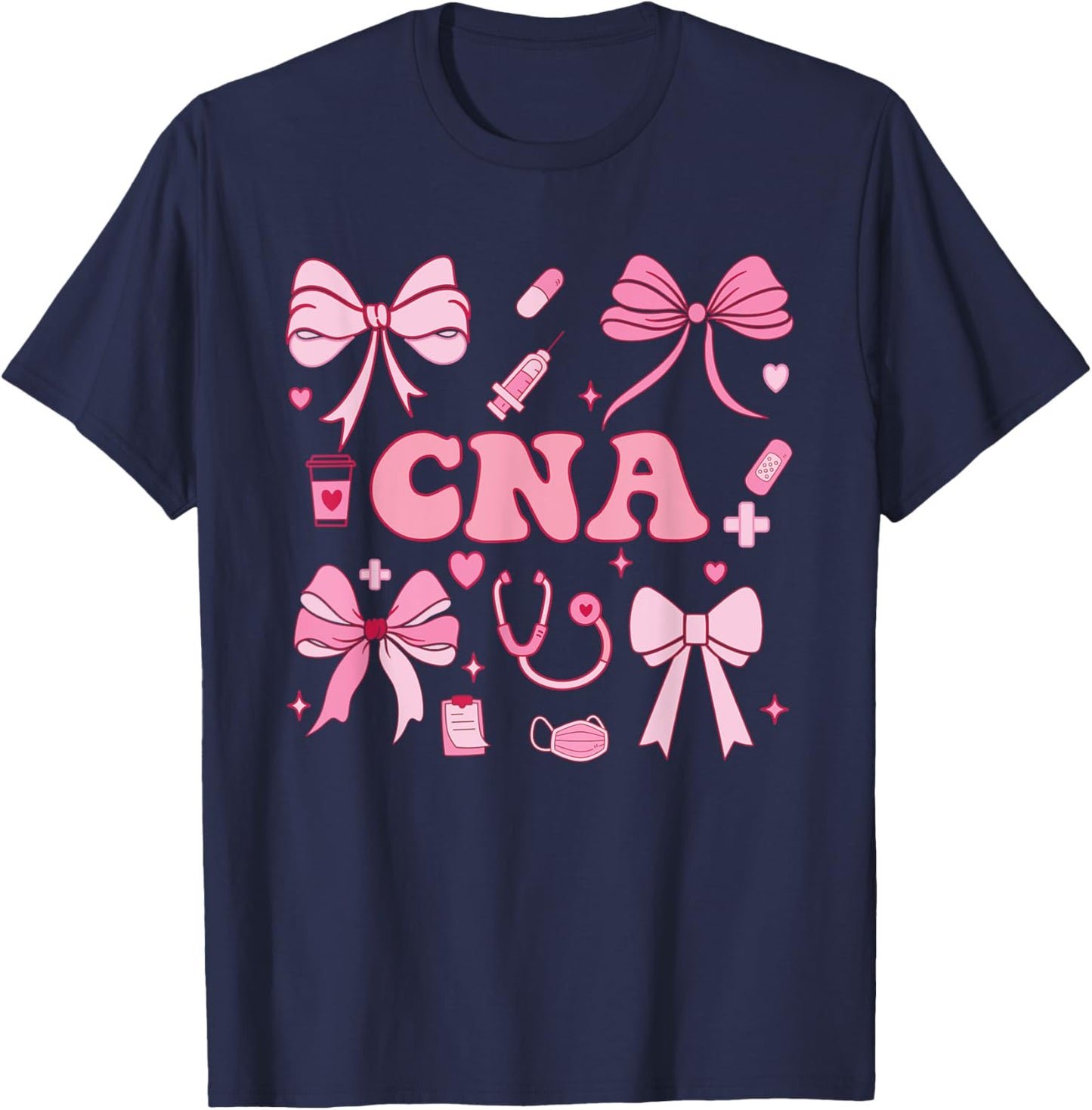 CNA Certified Nurse Assistant Coquette Bow T-Shirt - T-Shirt | Navy