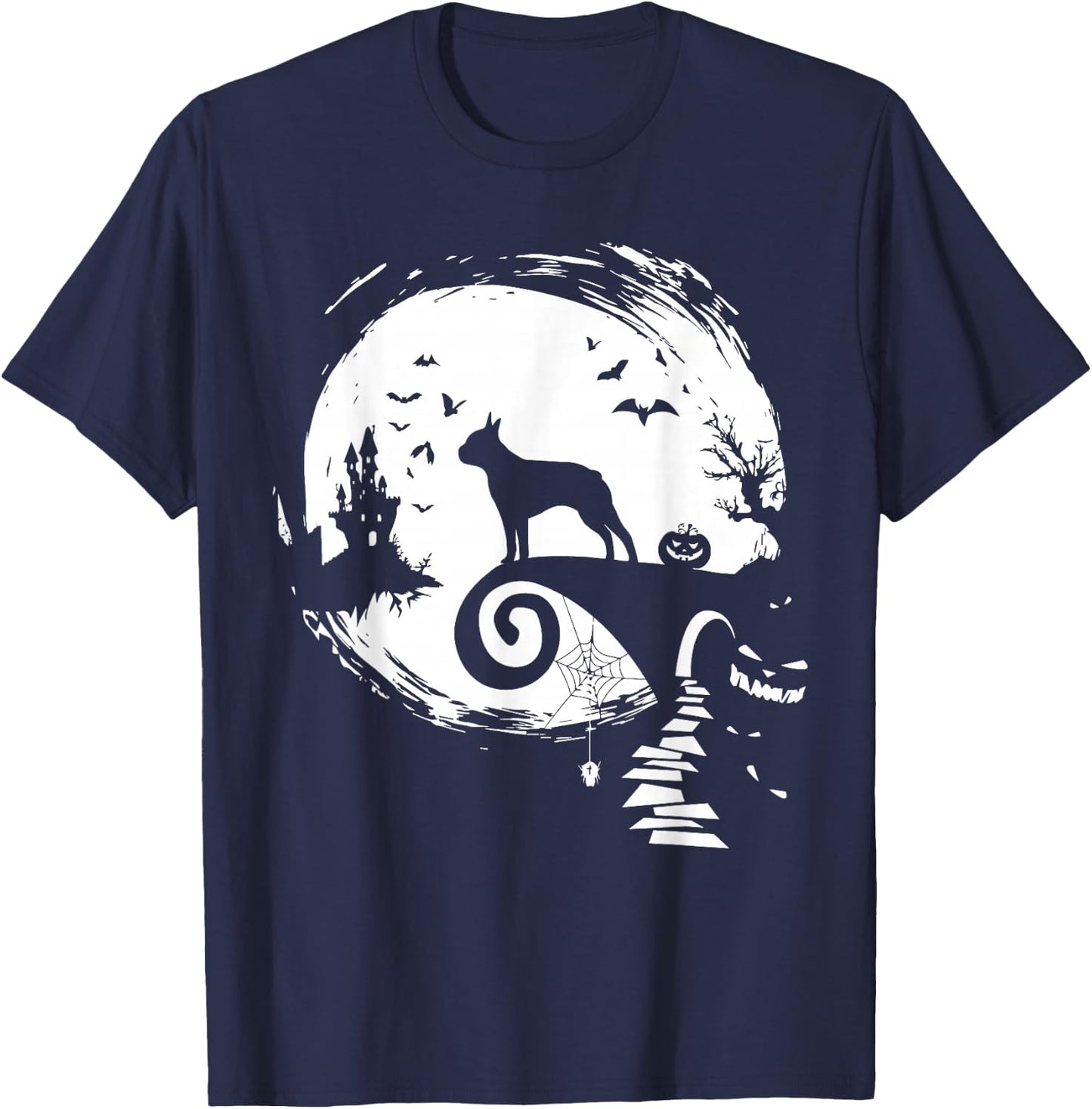 Boston Terrier And Moon Halloween Costume Dog Lover Funny T-Shirt - T-Shirt | Navy