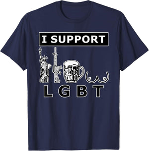 I support LGTB Liberty Guns Beer Tits. Lustige Parodie T-Shirt - T-Shirt | Navy