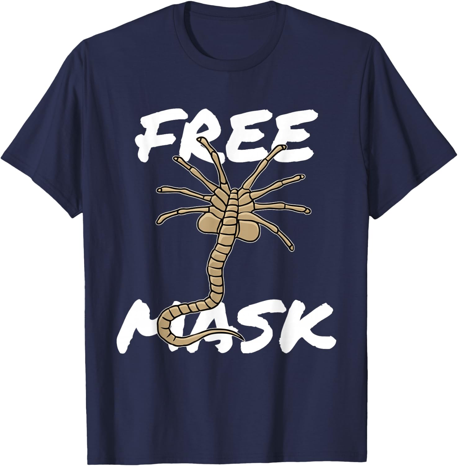 Free Mask - Funny Face Alien Hugger Creature Mask T-Shirt - T-Shirt | Navy