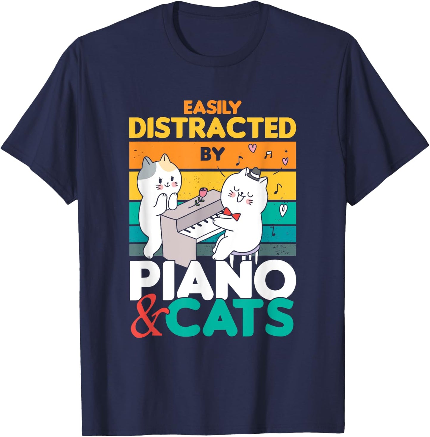 Cat Singing Pet Vintage Piano Pianist Musical Keys Gift T-Shirt - T-Shirt | Navy