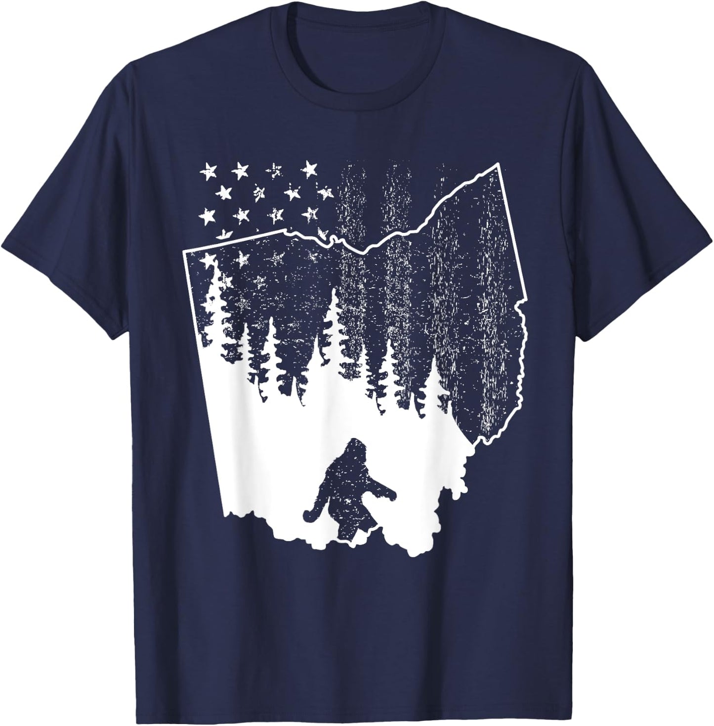 Ohio Bigfoot American Flag Sasquatch Usa Silhouette Ohio Map T-Shirt - T-Shirt | Navy