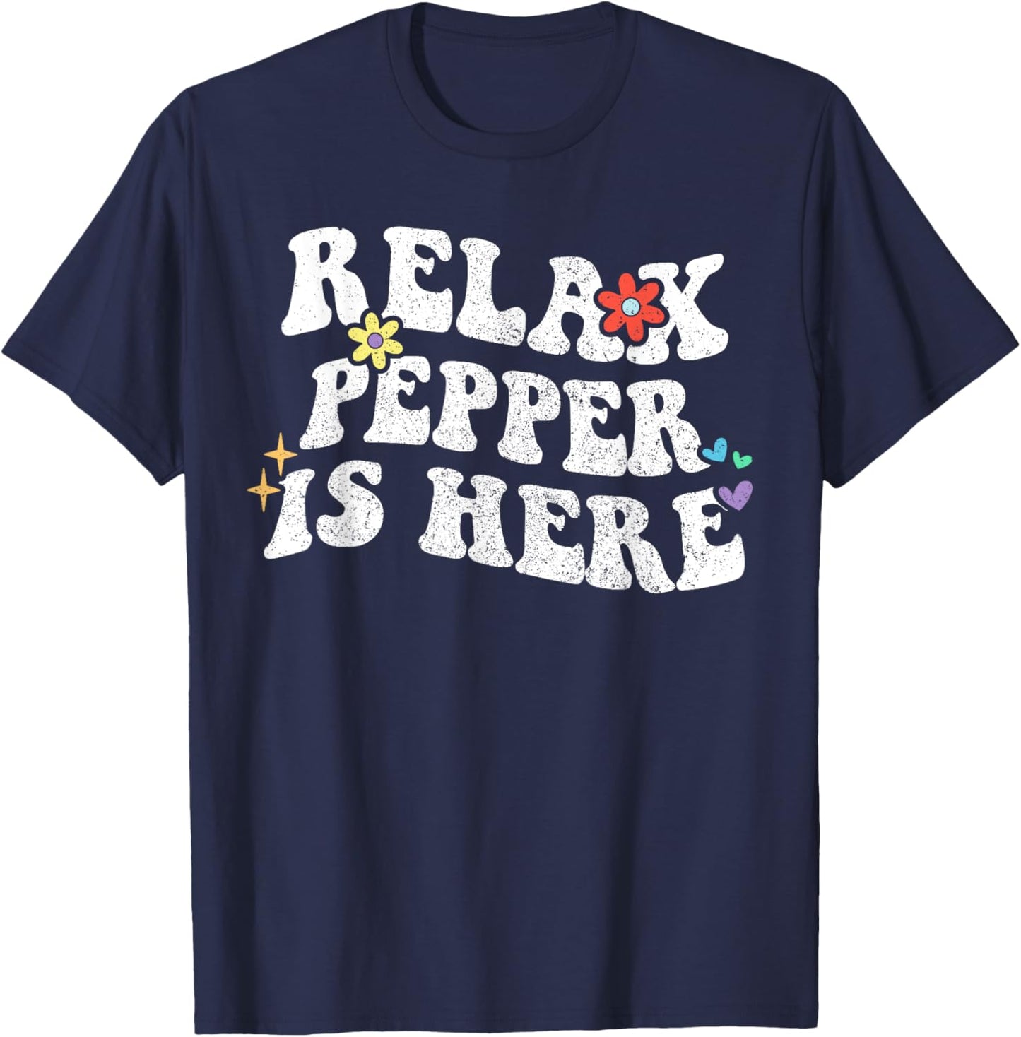 Retro Groovy Relax PEPPER Is Here Funny Mother's Day Name T-Shirt - T-Shirt | Navy