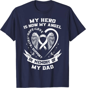 Lung Cancer Awareness Shirts Dad My Hero Is Now My Angel T-Shirt - T-Shirt | Navy
