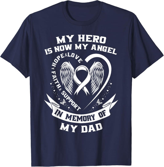 Lung Cancer Awareness Shirts Dad My Hero Is Now My Angel T-Shirt - T-Shirt | Navy