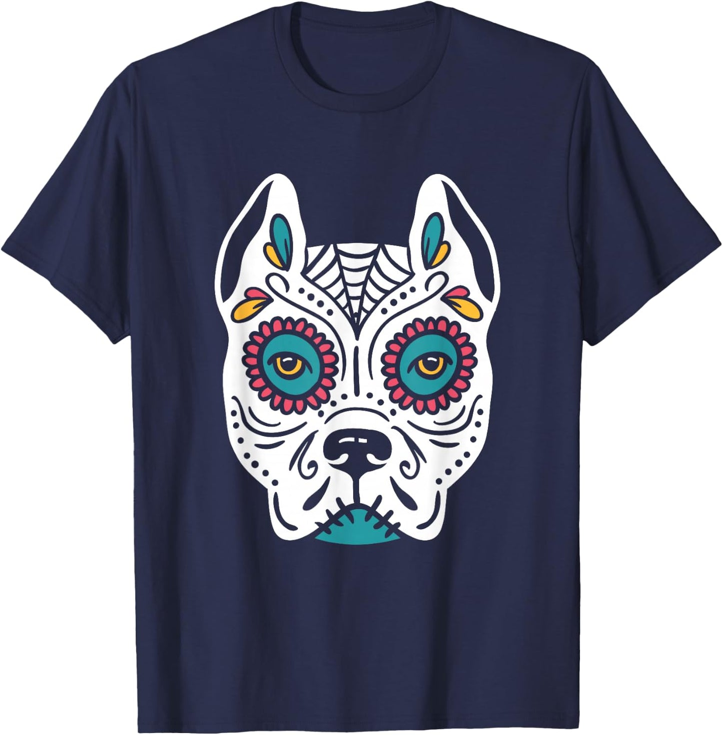 Pitbull Skull Day of The Dead - Skull Dog Skeleton Men Women T-Shirt - T-Shirt | Navy