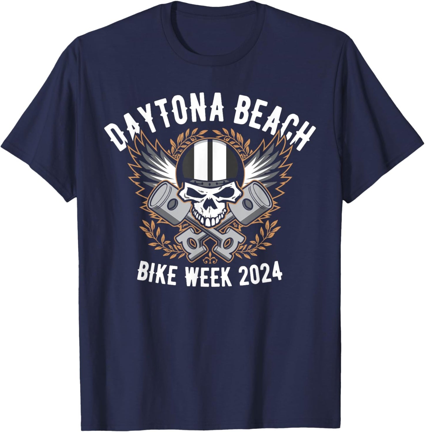 Daytona Beach Bike Week 2024 Retro Motorcycle Skull Design Men Women T-Shirt - T-Shirt | Navy