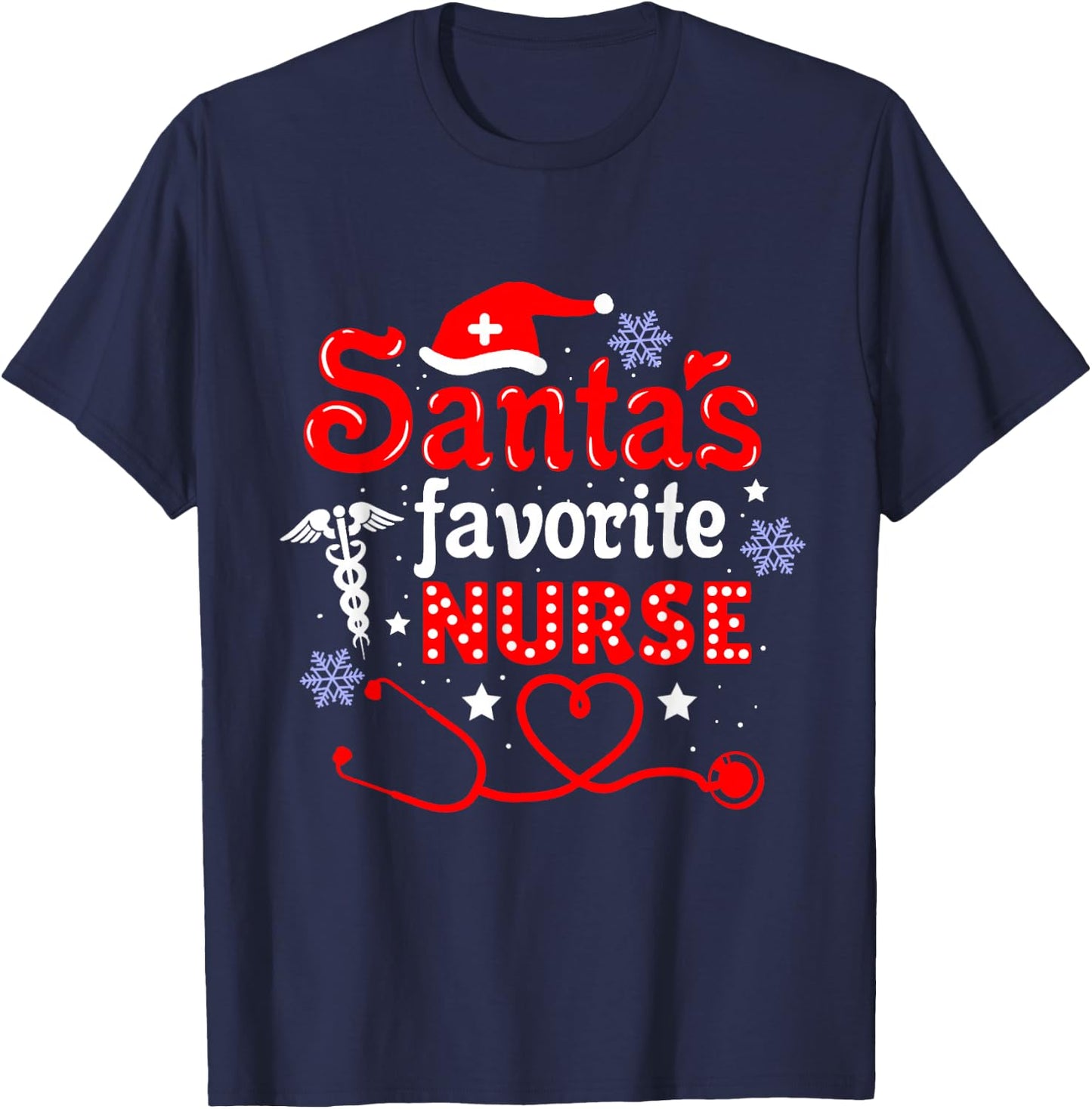 Santa's Favorite Nurse Christmas Short Sleeve T-Shirt - T-Shirt | Navy