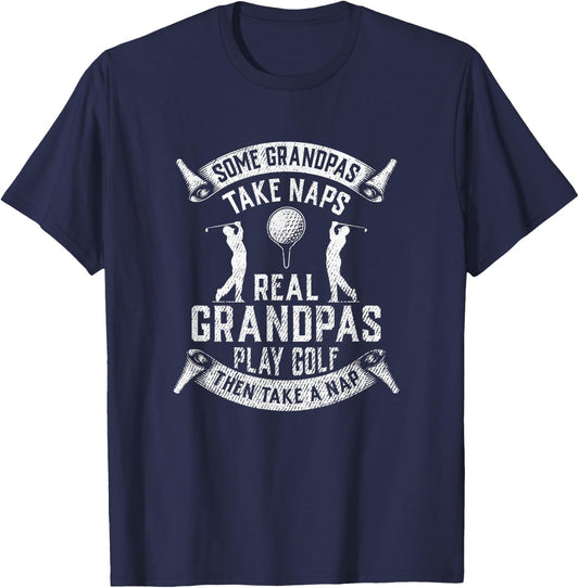 Real Grandpas Play Golf Grandpa Golfer Dad Funny Gift T-Shirt - T-Shirt | Navy