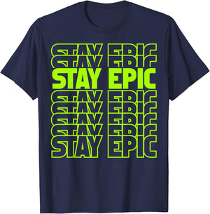 Stay Epic Lime Green Letter Stack T-Shirt - T-Shirt | Navy