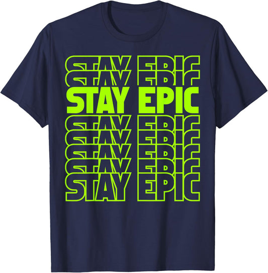 Stay Epic Lime Green Letter Stack T-Shirt - T-Shirt | Navy