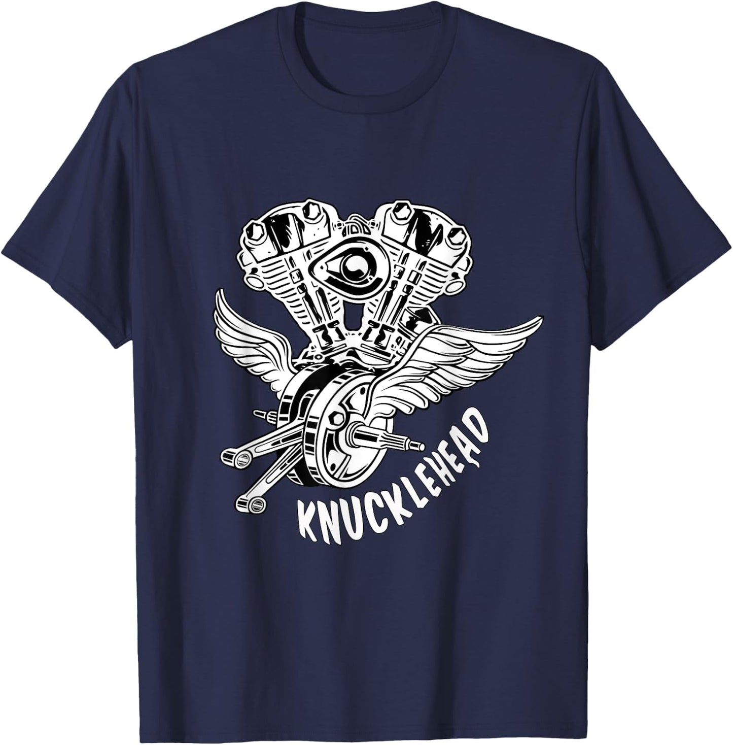 HD Knucklehead Old School Motorcycle Wings Retro Biker Gear T-Shirt - T-Shirt | Navy